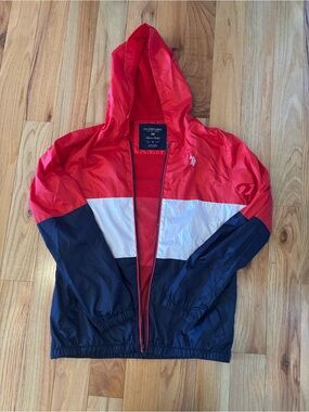 U.S. Polo Assn. Kids Colorblock Hooded Windbreaker - Red White Navy